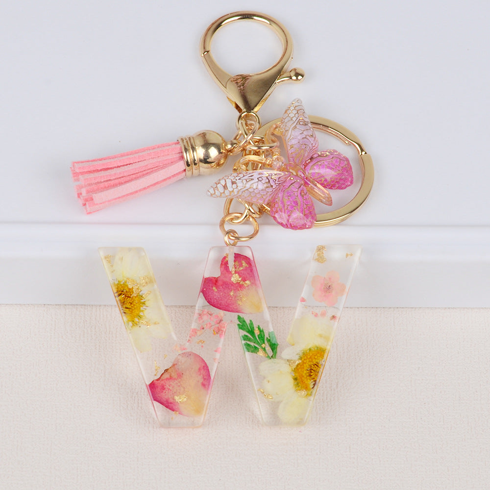 卸売ドライフラワーレター樹脂キーホルダー