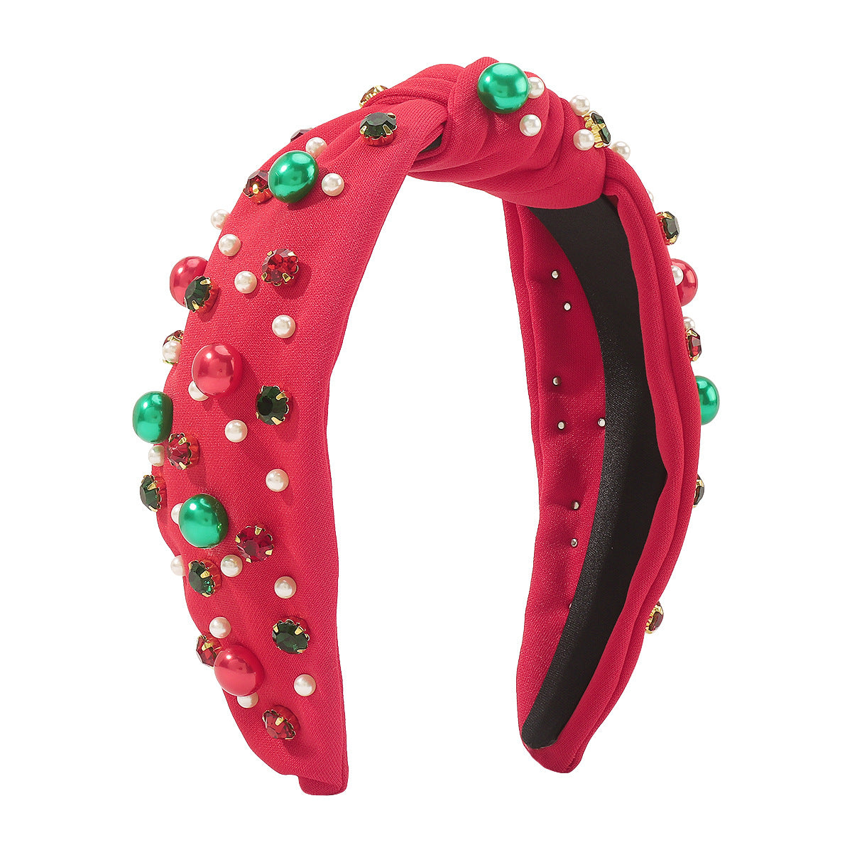 Wholesale Christmas Broad Edge Diamond Beaded Contrast Color Knotted Light Fabric Headband