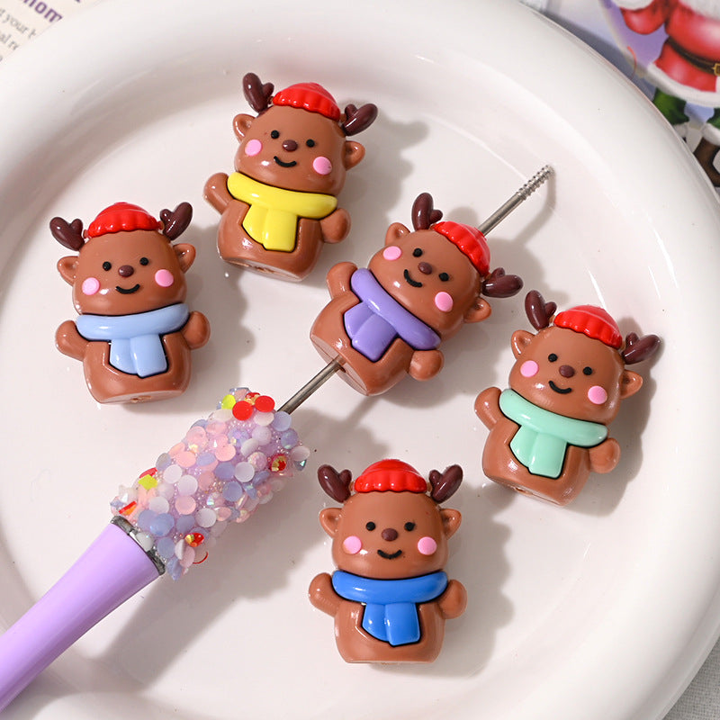 Wholesale 5pcs/pack  Christmas Cartoon Series Through-Hole Rubber Beads  Acrylic Beads