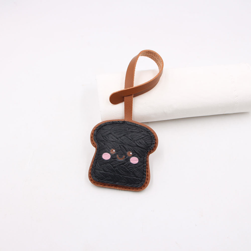 Wholesale Artificial Leather Cute Toast Expression Bag Charm Car Key Pendant Trendy Everyday Gift