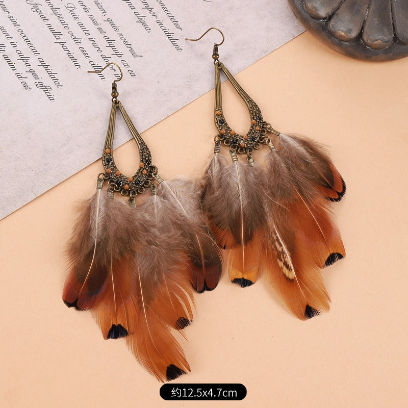 Wholesale Peacock Feather Tassel Bohemian Earrings