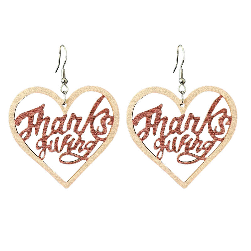 Wholesale Thanksgiving turkey pumpkin wooden earrings