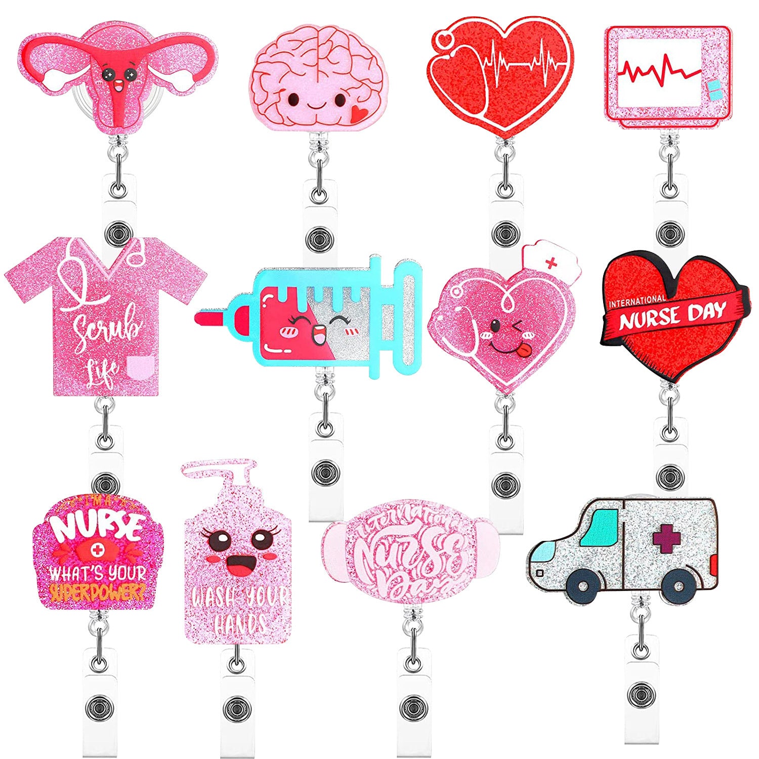 Wholesale Glitter Organ Medical Retractable Keychain