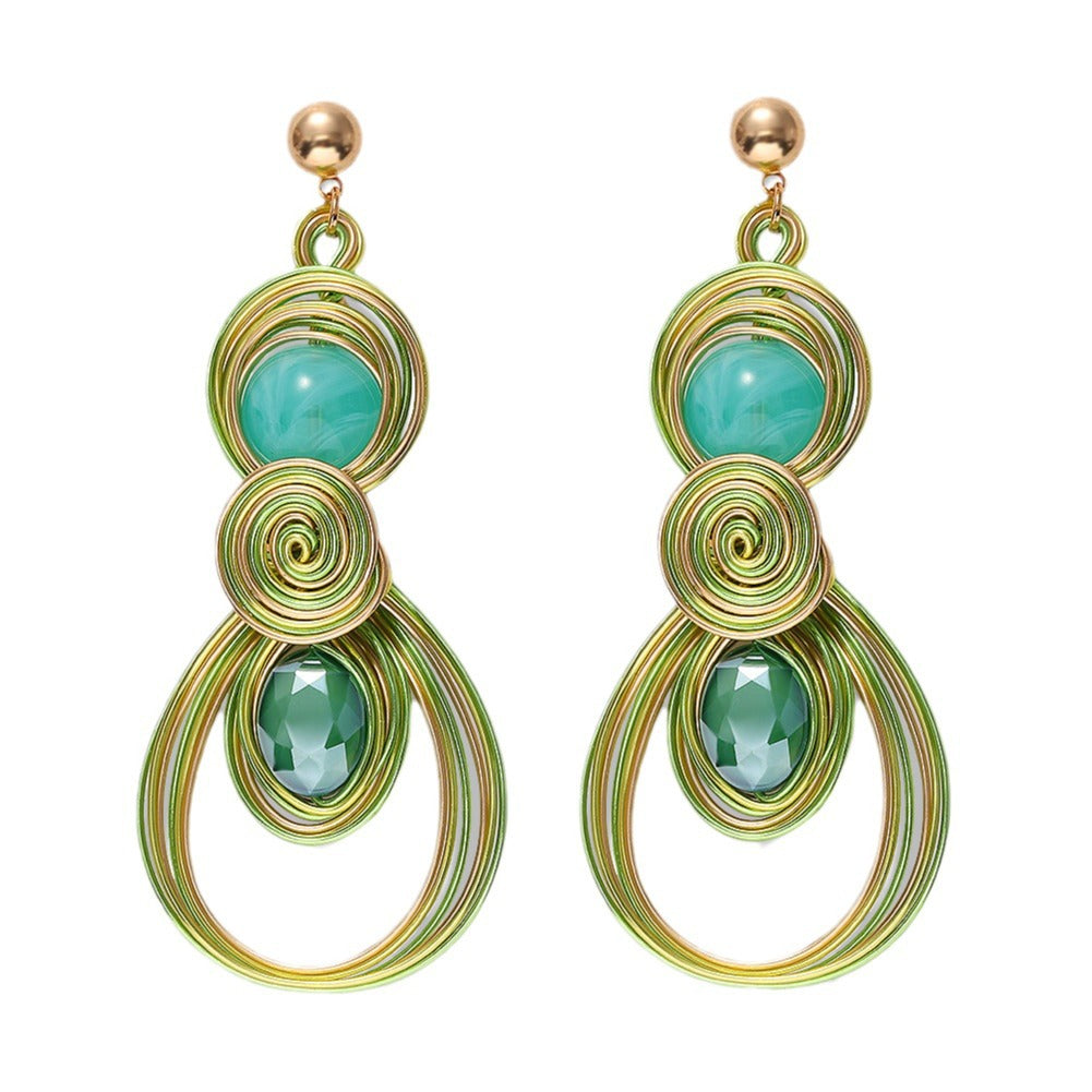 Wholesale Alloy Gemstone Inlaid Hollow Earrings