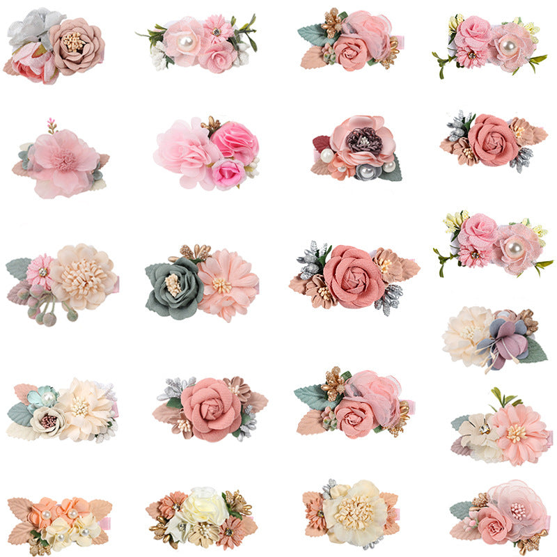 Wholesale Three Sets Pink Fake Head Flower Hair Clips