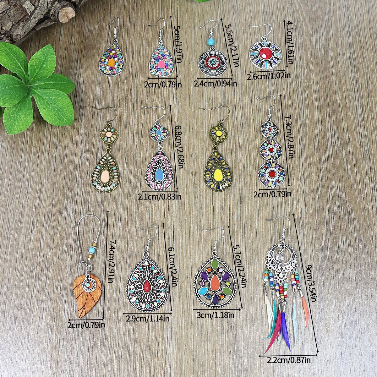 Wholesale Vintage Water Drop Oil Rice Beads Feather Set Earrings