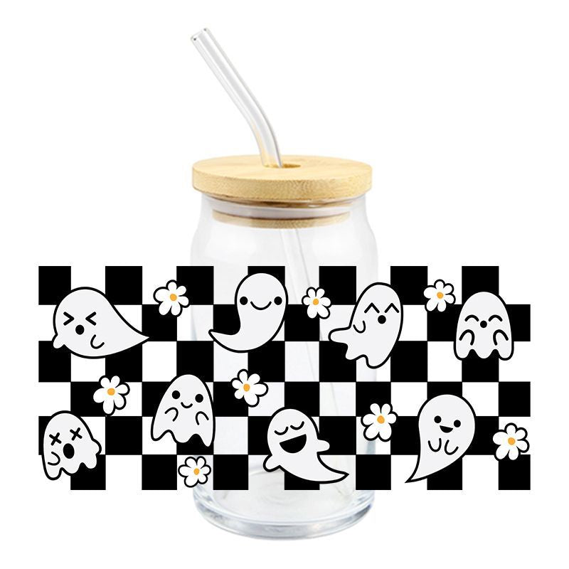 Wholesale 5pcs Pumpkin Cute Ghost Halloween 16oz Cup UV DTF Wraps