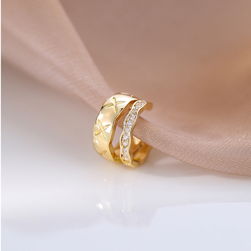 Wholesale Lingge Double-layer High-quality Zircon Square Double-layer Ear Clip