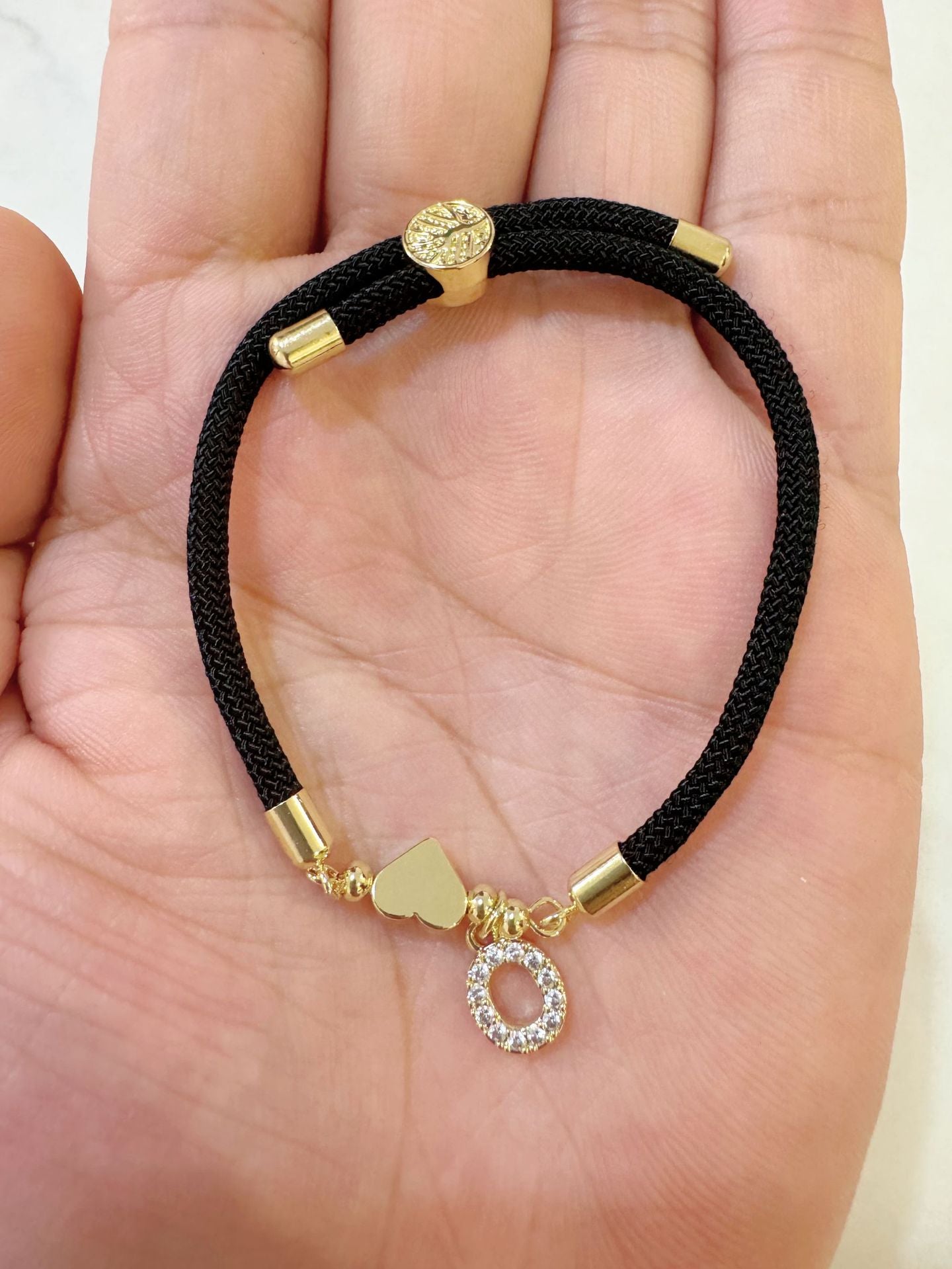 Wholesale A-Z Initial Letter Love Set Zirconia Adjustable Black Rope Bracelet