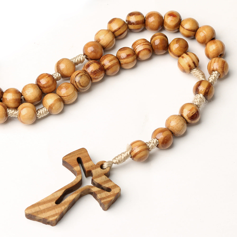 Wholesale Hollow Cross Rosary Pine Wood Bracelet Pendant