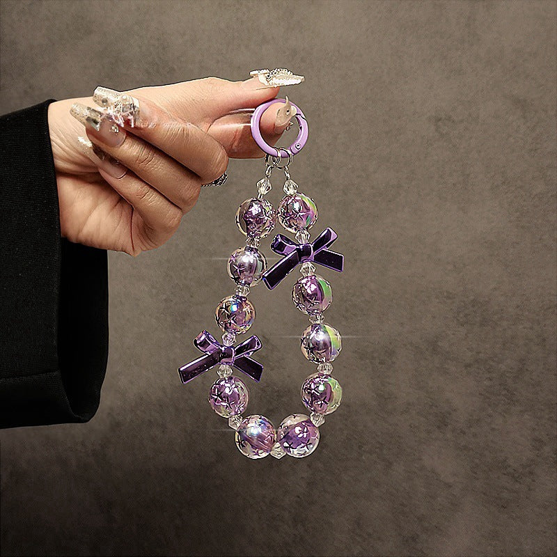 Wholesale Handmade beaded personality fashion bow short wrist hand chain mobile phone lanyard mobile phone case pendant