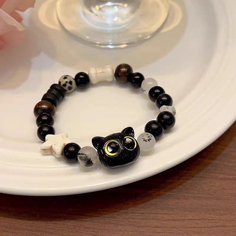Wholesale Cute Monster Black Sesame Cat Couple Bracelet