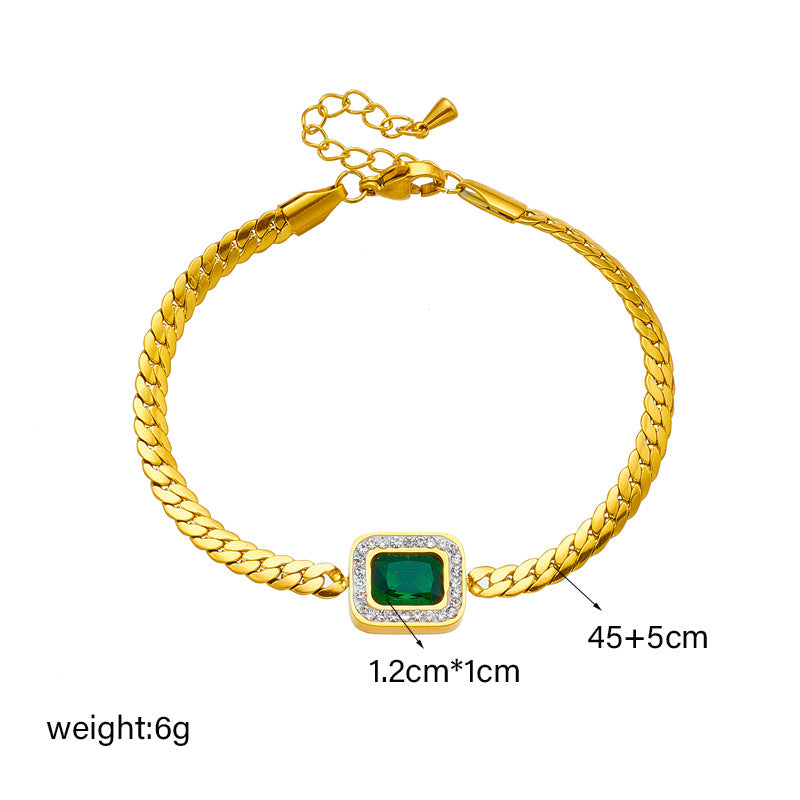 Wholesale Vintage Green Square Diamond Gemstone Twist Titanium Steel Bracelet