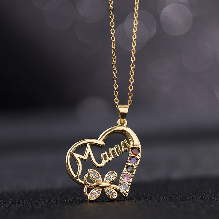 Wholesale Mother's Day Colorful Zircon Heart Delicate Clavicle Necklace