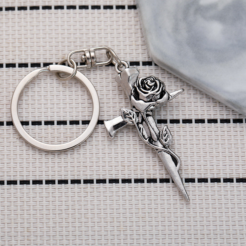 Wholesale Gothic Retro Thorn Rose Cross Keychain