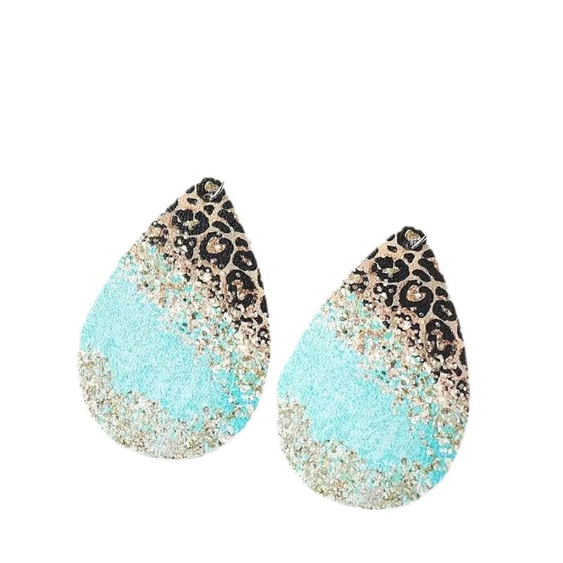Wholesale Western Style Leopard Print PU Leather Earrings For Women Double Sided Waterdrop Wave Design Fashion Accessory Gift
