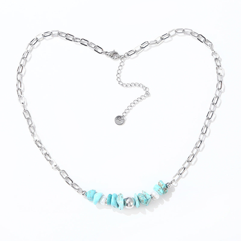 Wholesale of Pine Stone Orchid Red Stone, Freshwater Pearl Clavicle Stainless Steel Necklace