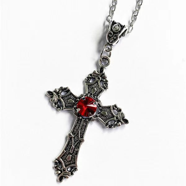 Wholesale Flower Pattern Cross Diamond Alloy Necklace