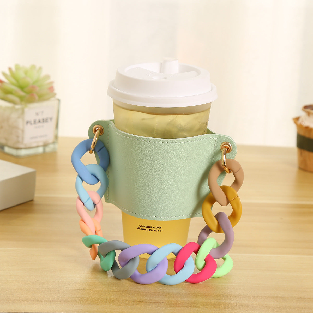 Wholesale PU Bracelet Leather Portable Milk Tea Cup Cover