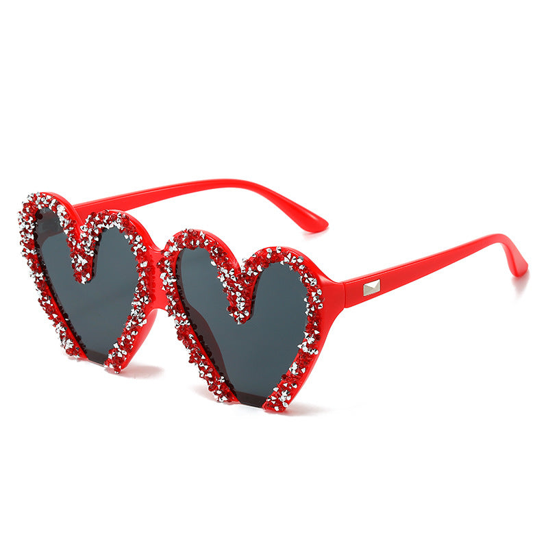 Wholesale Love Heart Diamond Peach Heart Fashion Jelly Color Sunglasses