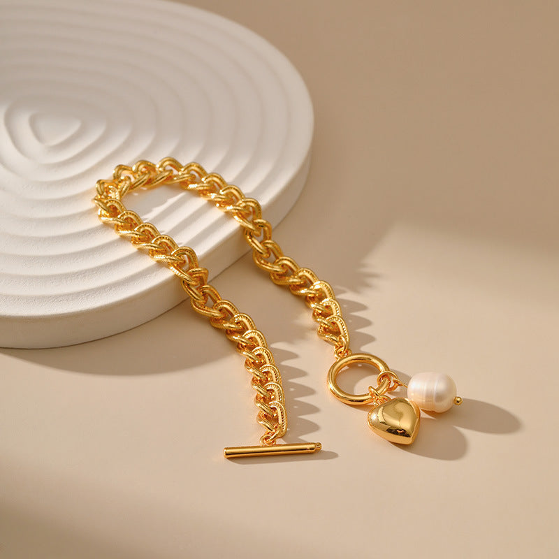 Wholesale Unisex Style Flat Chain Thick Chain Vintage Pearl Bracelet