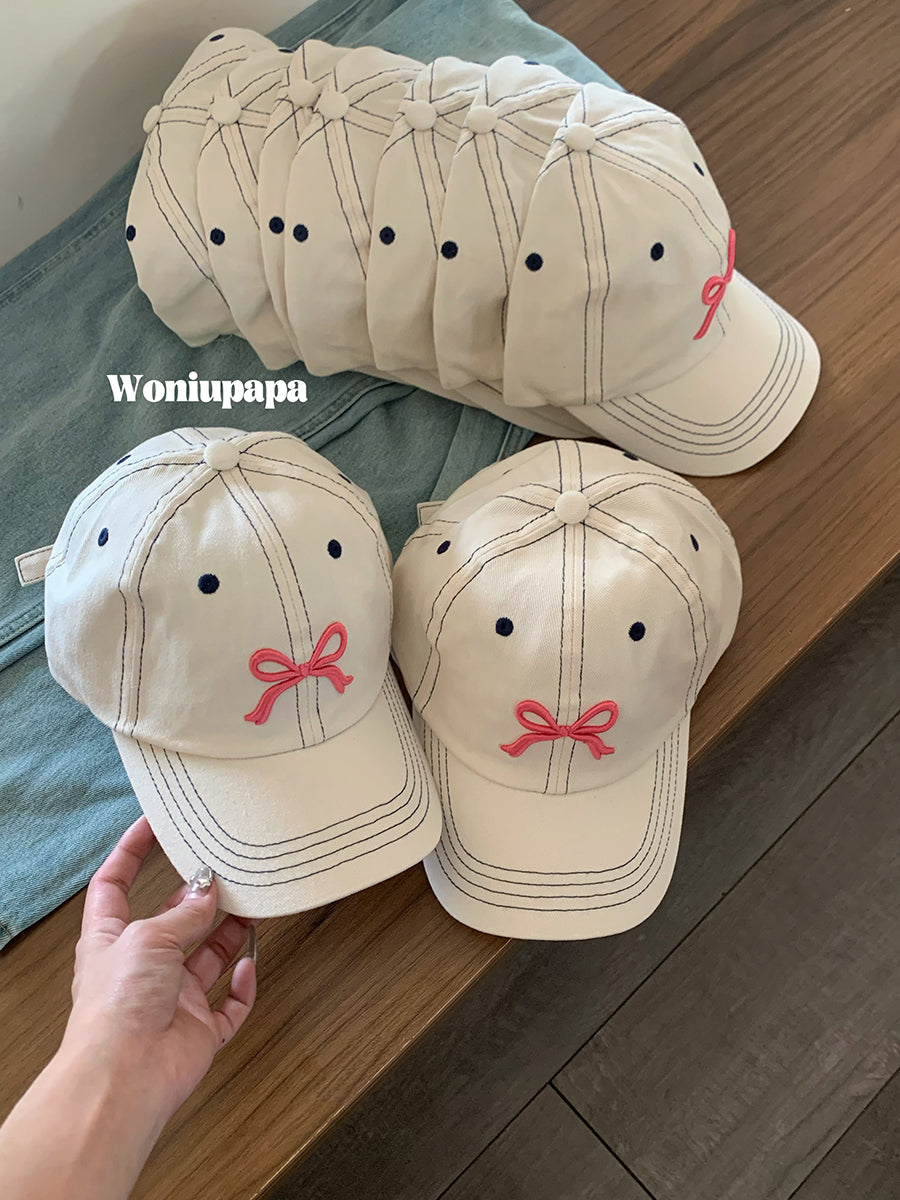 Wholesale Bowknot Summer Sweet Cute Embroidered Soft Top Baseball Cap