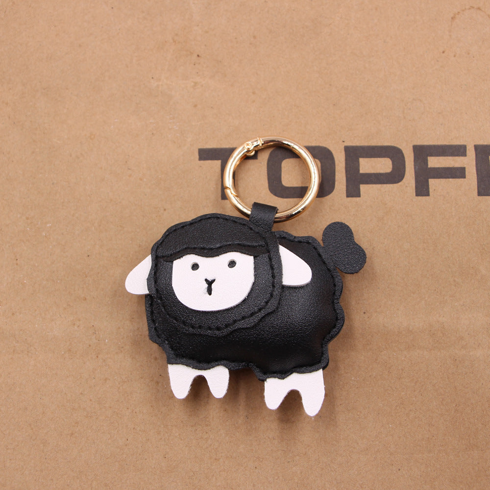 Wholesale Trendy PU Leather Lamb Keychain Bag Charm Electroplated Car Key Accessory Fashion