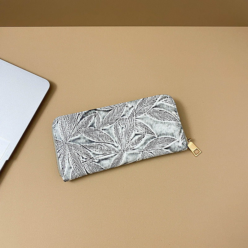 Wholesale Leaf Line Pattern Vintage Long Wallet