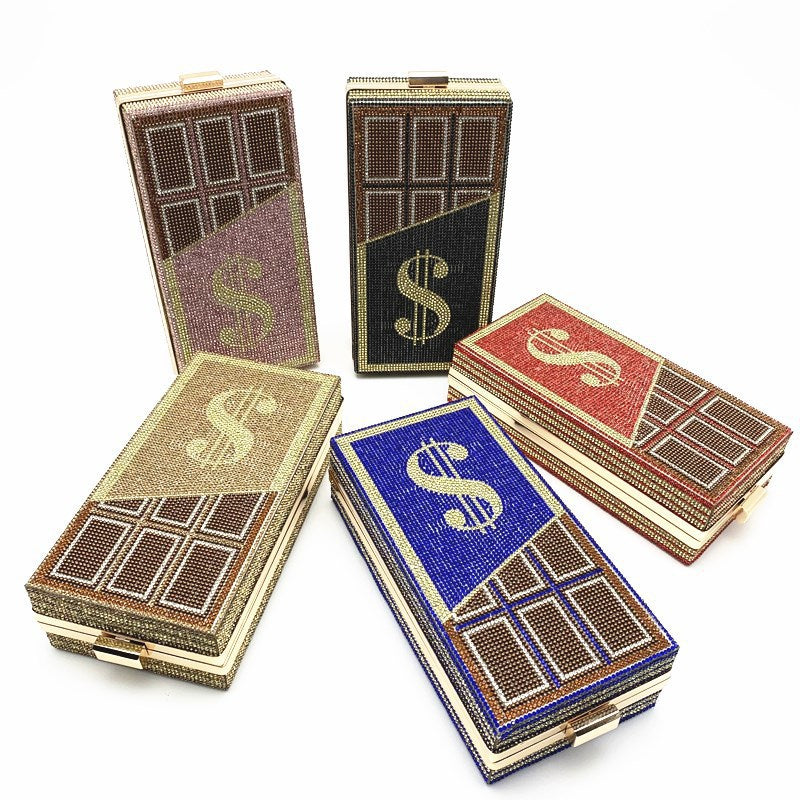 Wholesale Polyester Rhinestone Studded Bag Hot Diamond Chocolate Dinner Bag