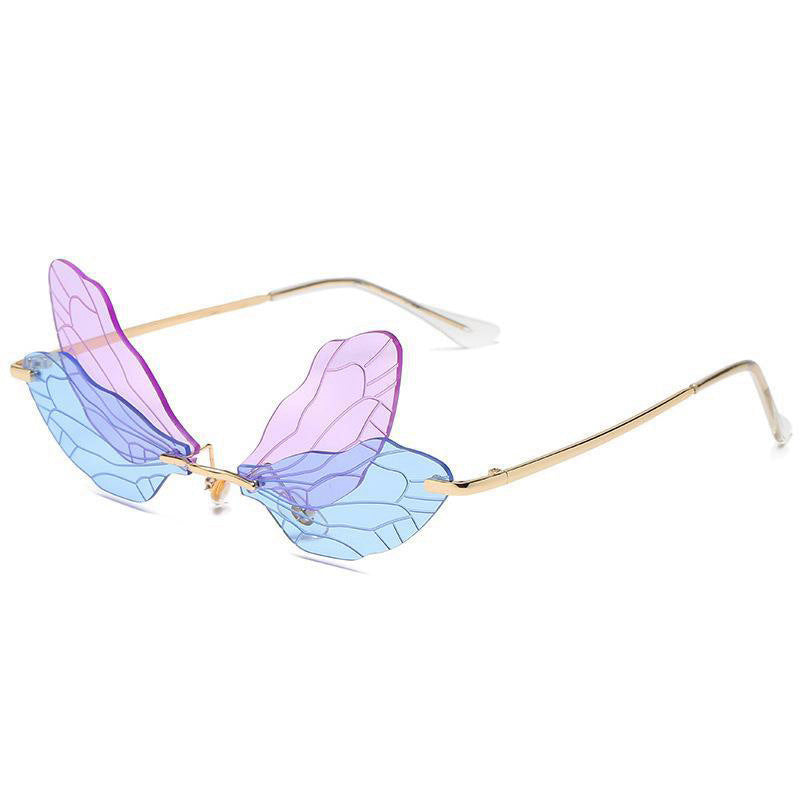 Wholesale Dragonfly Wing Shape Frameless PC Sunglasses