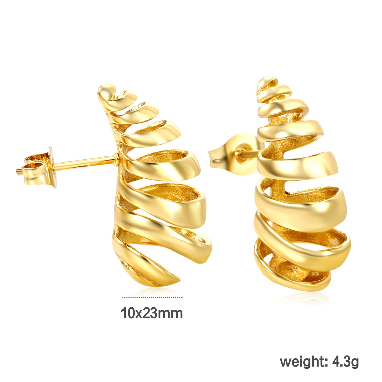 Wholesale 18k Gold-Plated Stainless Steel Stud Earrings,  Snake-Shaped Cartilage Studs