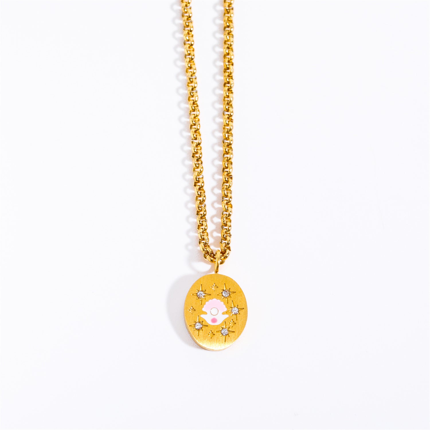 Wholesale Oval Hand-painted Totem Pendants Stainless Steel Necklace