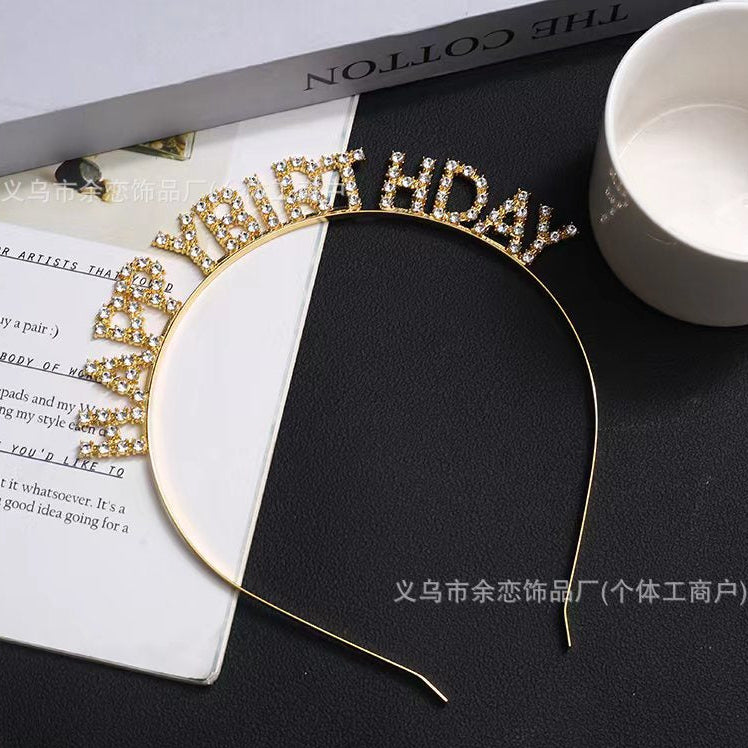 Wholesale birthday hairband alloy party rhinone happ birthday happy birthday letter headband