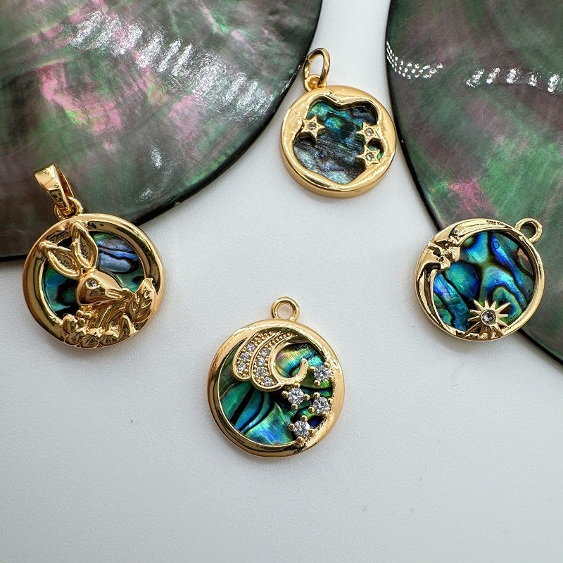 Wholesale Natural Mother of Pearl Abalone Shell Sun  Moon  and Stars Pendant