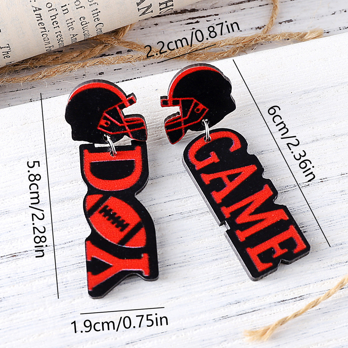 Wholesale  New Rugby Letter Helmet Stitching Pendant Earrings Rugby Events Wooden Double-sided Earrings Earrings