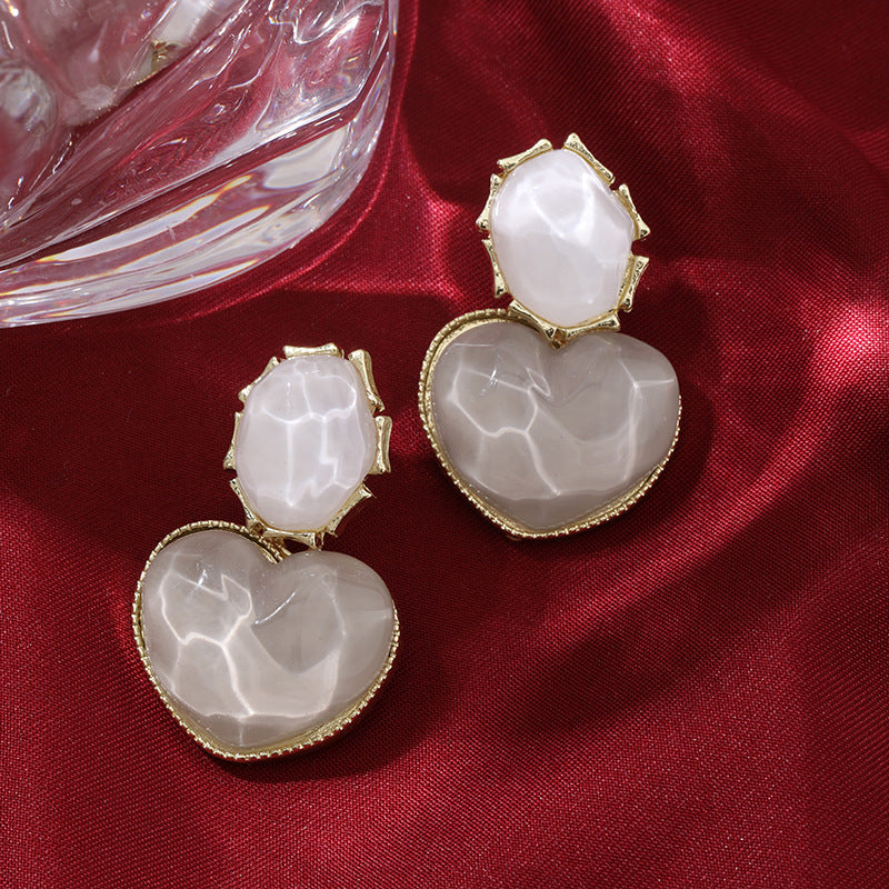 Wholesale Blue contrasting water ripple heart-shaped geometric earrings