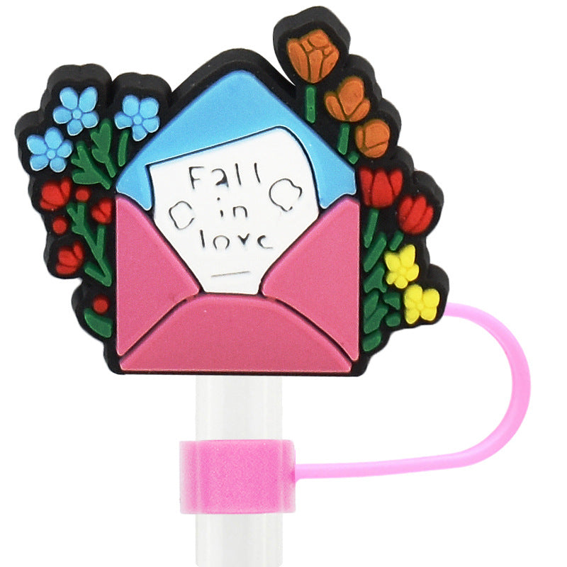 Wholesale Random 100pcs PVC Valentine's Day Rainbow Love Straw Stoppers