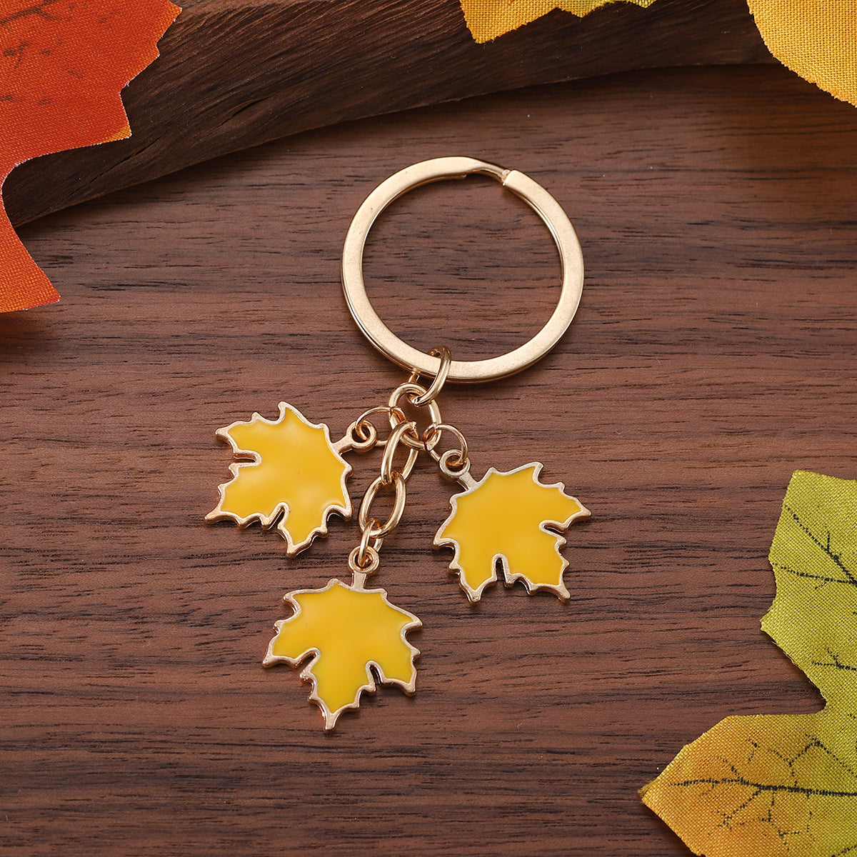 Wholesale Fall Thanksgiving Colorful Maple Leaf Oil Droplet Keychain
