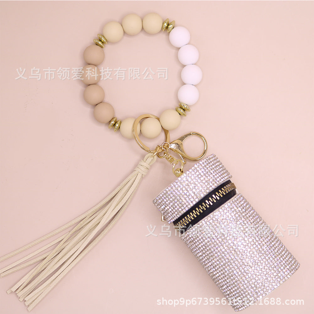 Wholesale Rhinestone Lipstick Bag Silicone Wrist Keychain