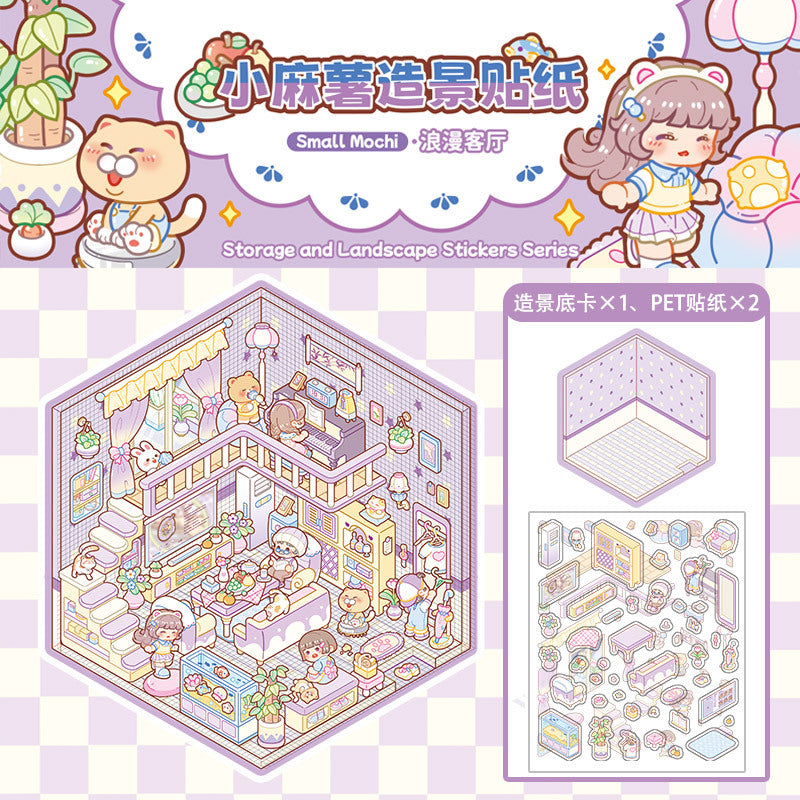 Wholesale Small mochi landscaping stickers 3D three-dimensional stickers free cutting