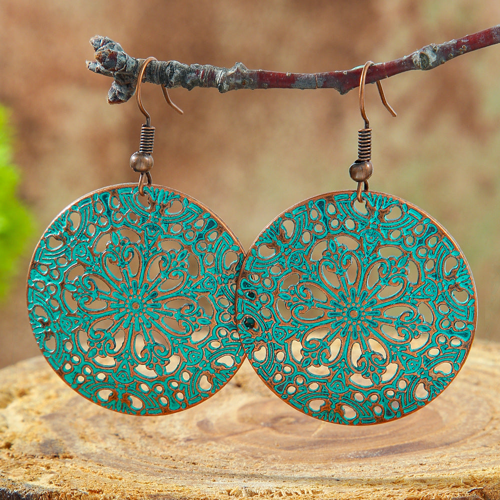 Wholesale Stylish Bohemian Hollow Out Alloy Earrings Retro Geometric Leaves Design Drop Earrings For Women Trendy Fashion Jewelry Accessory