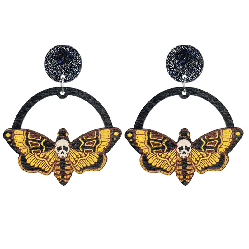 Wholesale 2 Pairs/pack Halloween Wooden Bohemian Ghost Pumpkin Skull Flower Stitching Earrings