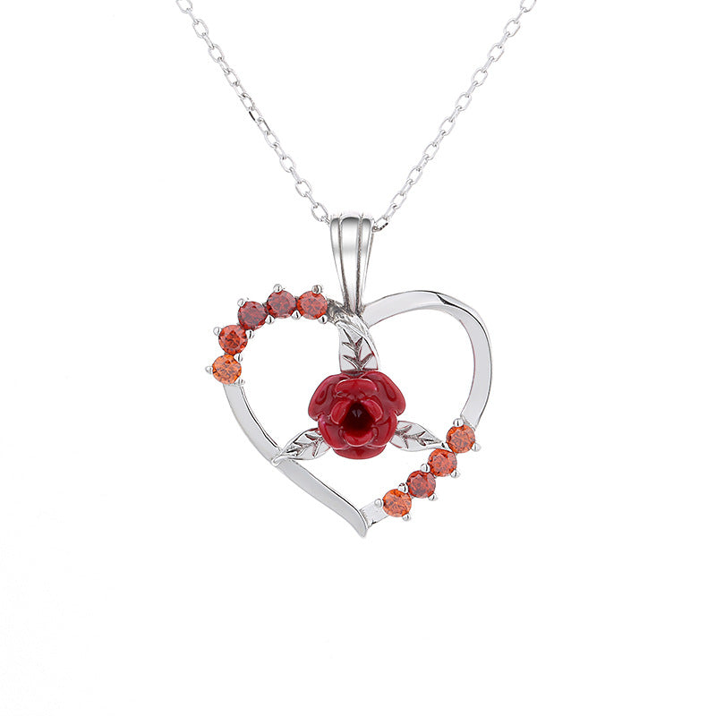 Wholesale Valentine's Day Love Rose Silver Necklaces