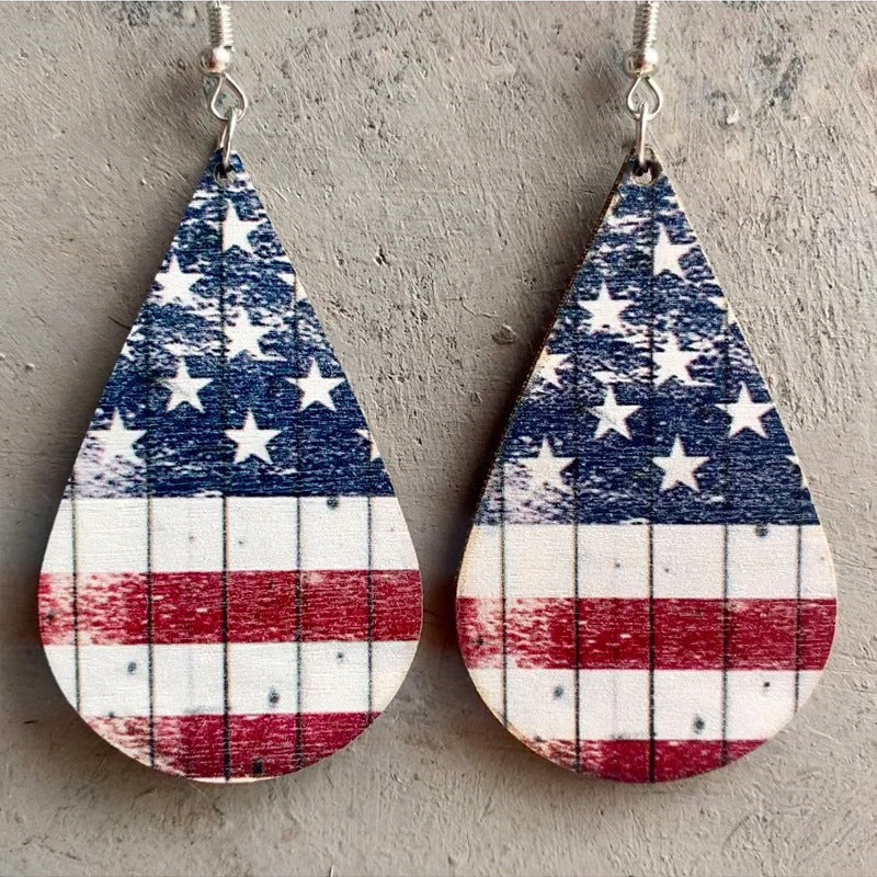 Wholesale 2 Pair/Pack American Independence Day Star Hat Earrings Cactus Wood Earrings