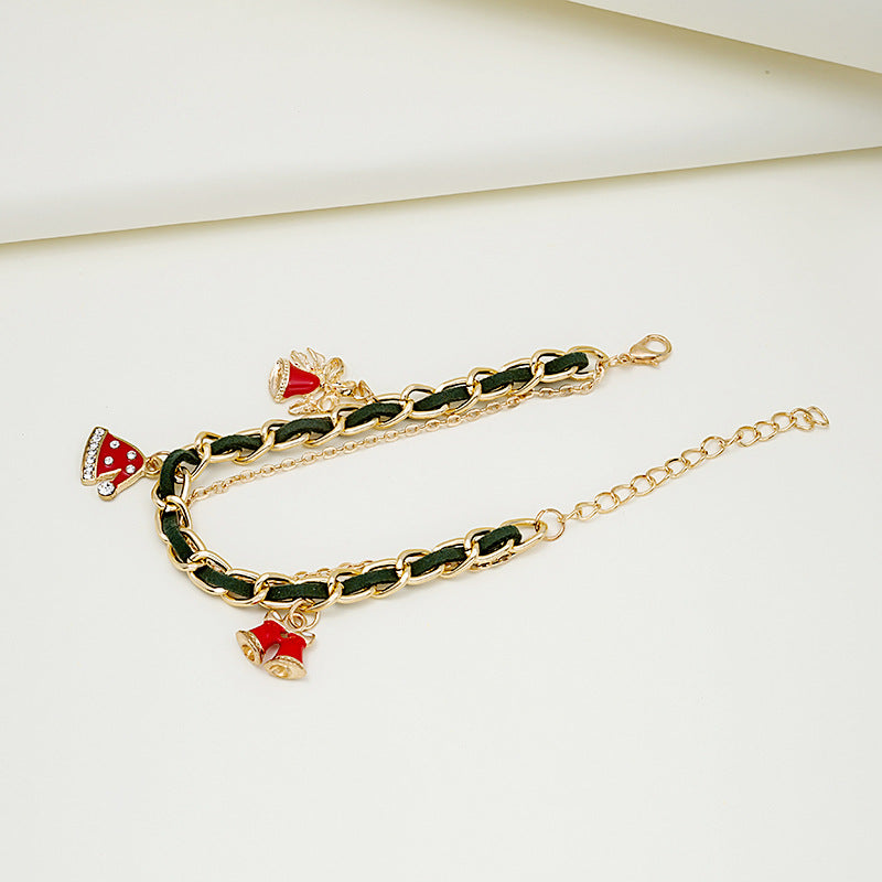 Wholesale Christmas Oil Drop Christmas Tree Snowman Cane Pendant Multi-layer Chain Bracelet