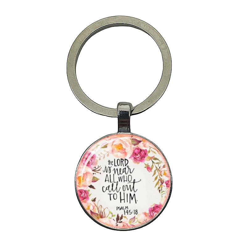 卸売レターフラワーパターンジェムストーンメタルキーホルダー