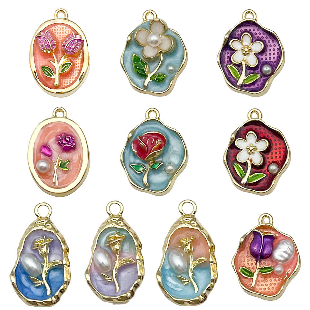 Wholesale Oil Painting Ocean Series DIY Alloy Oil Drop Pendant Necklace Earrings
