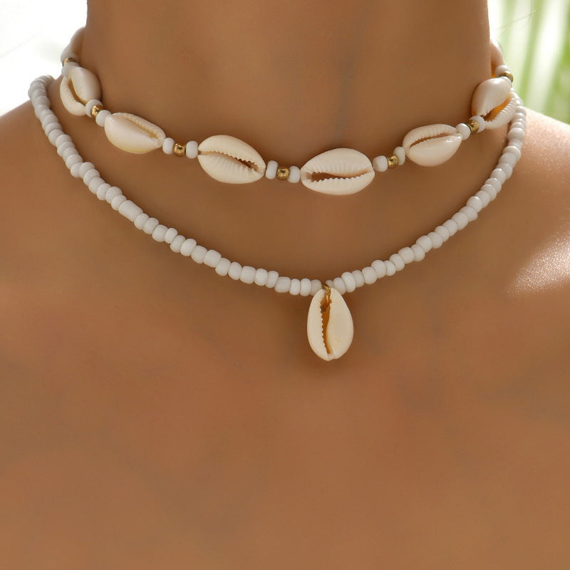Wholesale Beach Ocean Double Layered Shell Necklace