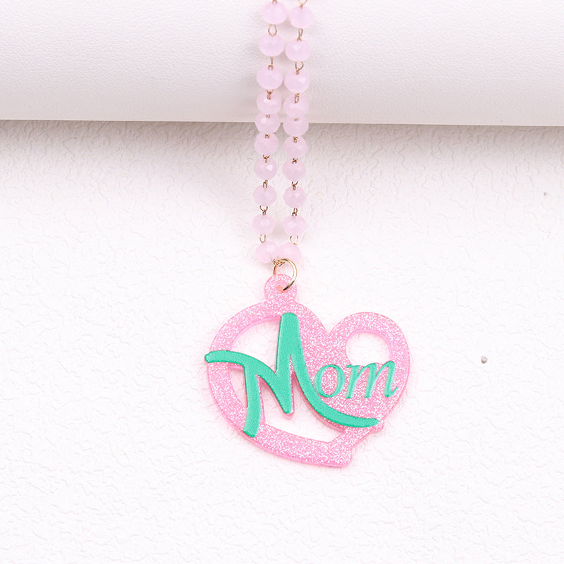 Wholesale Mother's Day Pink Love Irregular Acrylic Necklaces
