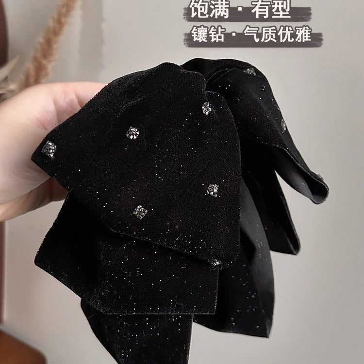 Wholesale Velvet Bow Head Refined Shiny Rhinestone Elegant  Grab Clip Headwear